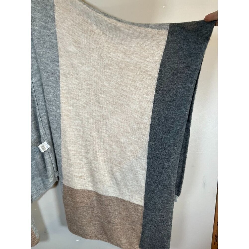 Cherish Sweater Women OS Gray Open Neck Poncho Neutral Color Block Shawl Winter - Picture 3 of 12